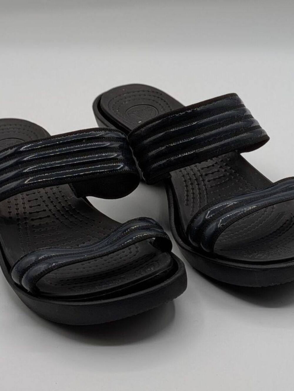 Crocs Mixed Sizes (6 - Right, 7 - Left) Black Comfort Slides Wedge Sandals